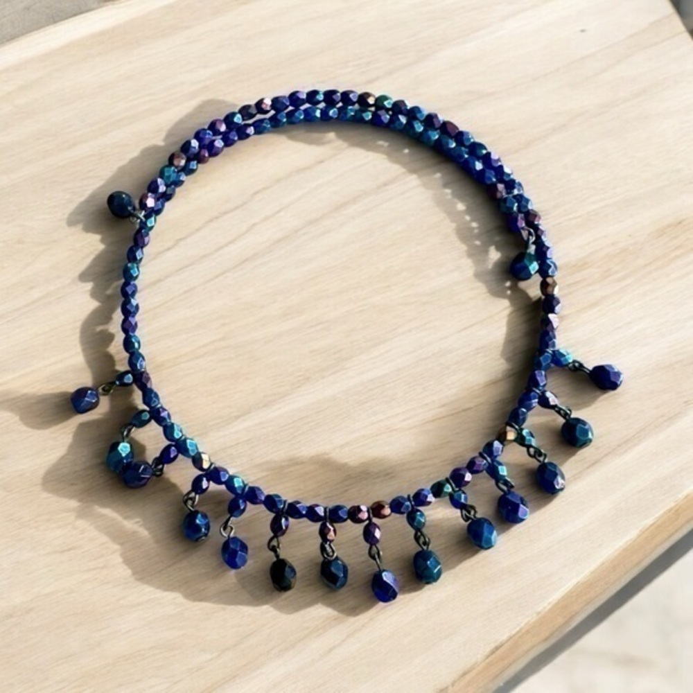 Beautiful Beaded Stretch Choker Necklace - Multicolored - Blue Purple